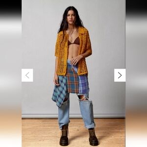 BDG Osaka Open Knit Polo Sweater, Short Sleeve, Cream,‎ Women's Size Medium